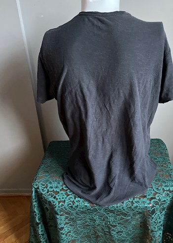 Pull&Bear / Gri Baskılı Erkek Keten Tişört - Görsel 4