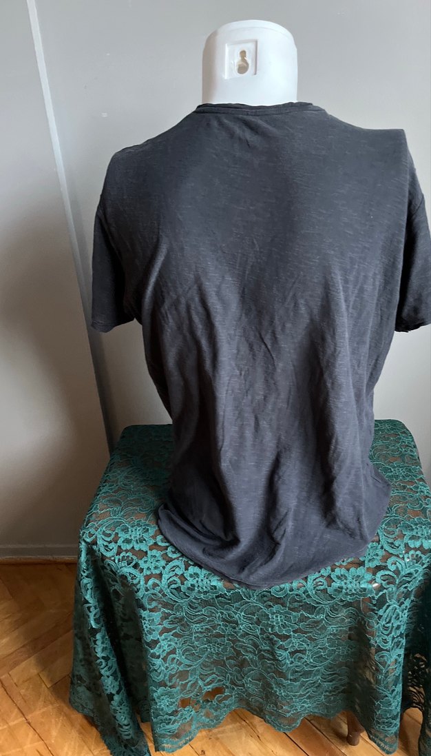 Pull&Bear / Gri Baskılı Erkek Keten Tişört - Görsel 4