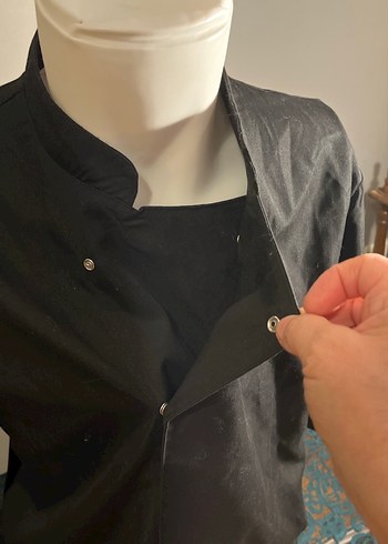 Aşçı Ceketi Drapeli Siyah Erkek Keten - Görsel 2