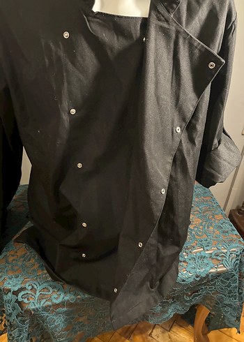 Aşçı Ceketi Drapeli Siyah Erkek Keten - Görsel 3