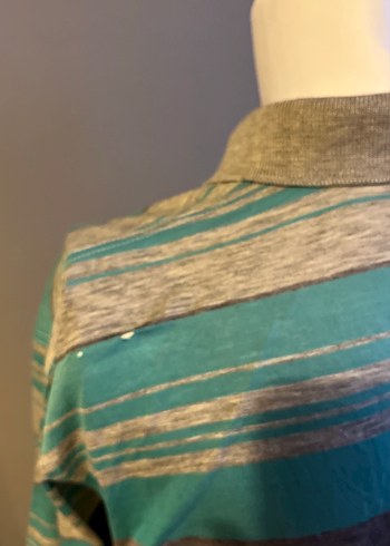 Nostalji 1985 yılından Gri Çizgili Düğmeli Erkek Polo Tişört - Görsel 5