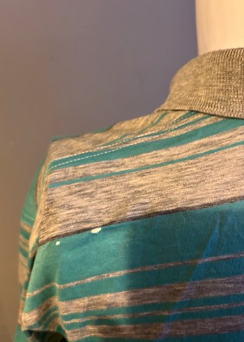 Nostalji 1985 yılından Gri Çizgili Düğmeli Erkek Polo Tişört - Görsel 6