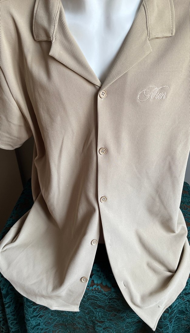 Bej Kısa Kollu Düğmeli Erkek Gömlek - Görsel 2