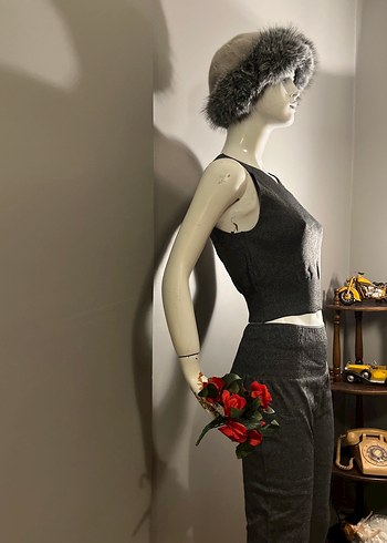 Gri Kolsuz Mini Triko Takım - Görsel 6