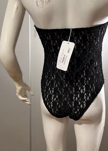 Dantel Detaylı Siyah Straplez Bady - Görsel 5