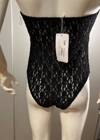 Dantel Detaylı Siyah Straplez Bady - Görsel 6