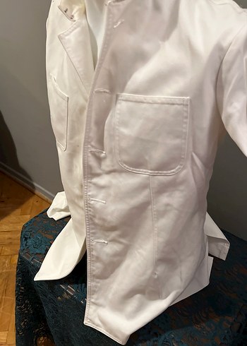 Düğmeli Beyaz Pamuklu Erkek Aşçı Ceketi - Görsel 2