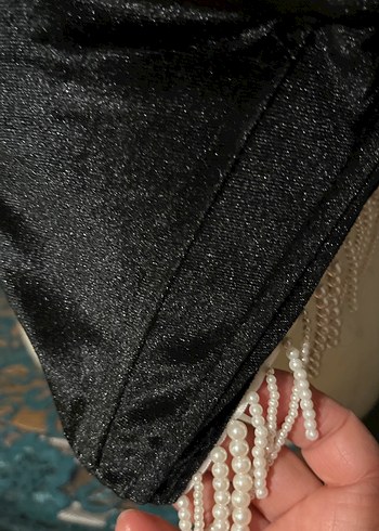 Drapeli Siyah Mini Büstiyer Kadife - Görsel 3