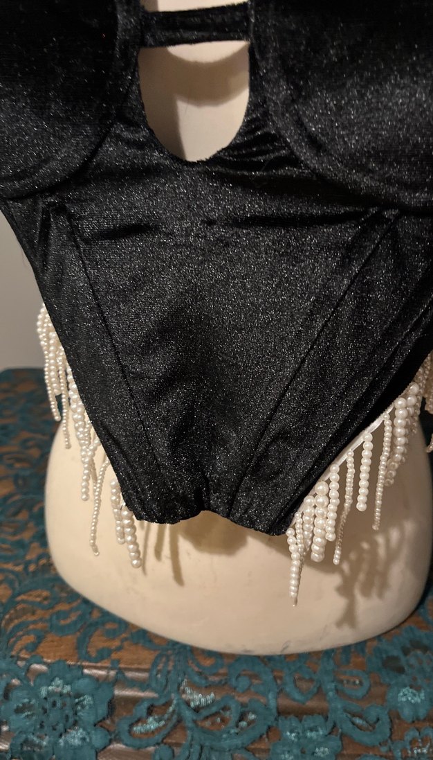 Drapeli Siyah Mini Büstiyer Kadife - Görsel 2