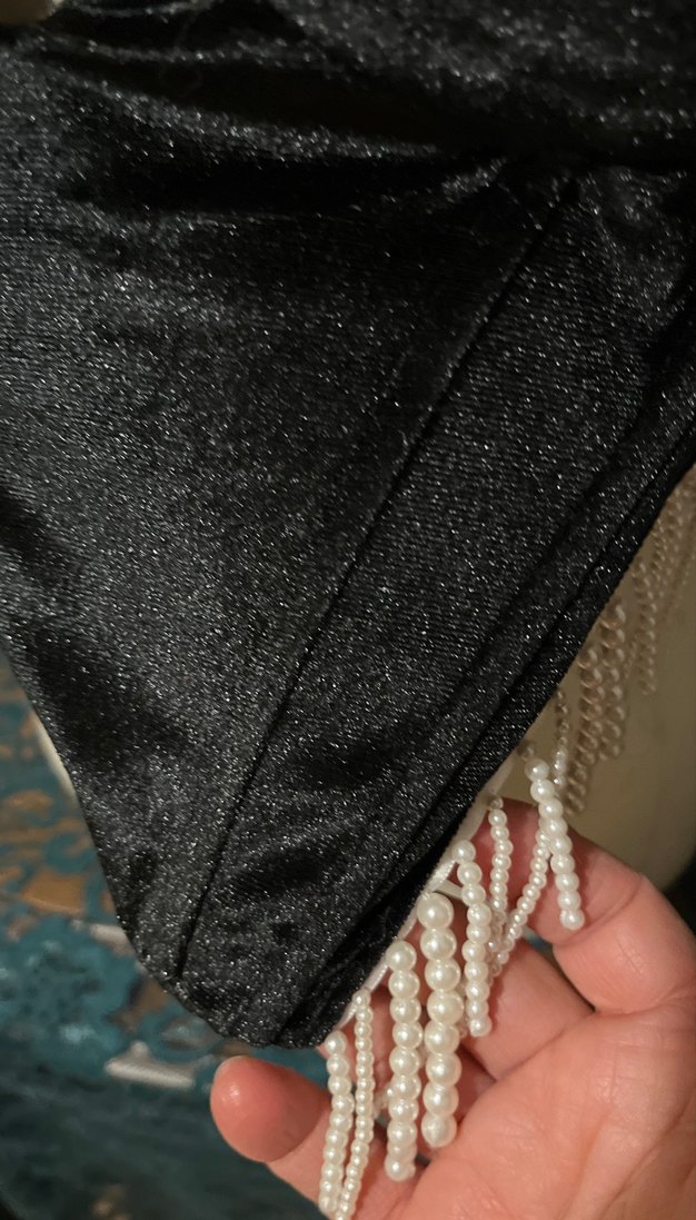 Drapeli Siyah Mini Büstiyer Kadife - Görsel 3