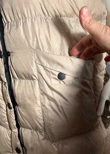 Uzun Bej Kadın Kapüşonlu Yelek - Görsel 5