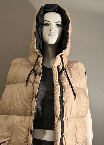 Uzun Bej Kadın Kapüşonlu Yelek - Görsel 3