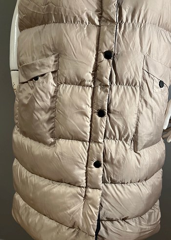 Uzun Bej Kadın Kapüşonlu Yelek - Görsel 4