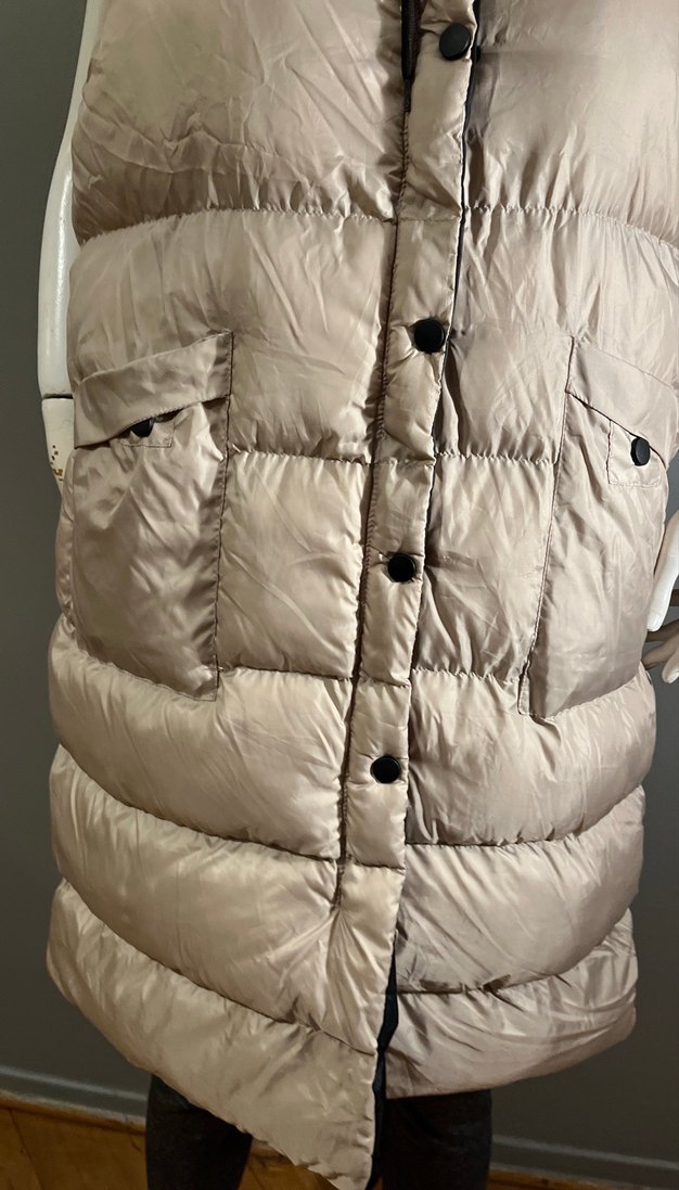 Uzun Bej Kadın Kapüşonlu Yelek - Görsel 4