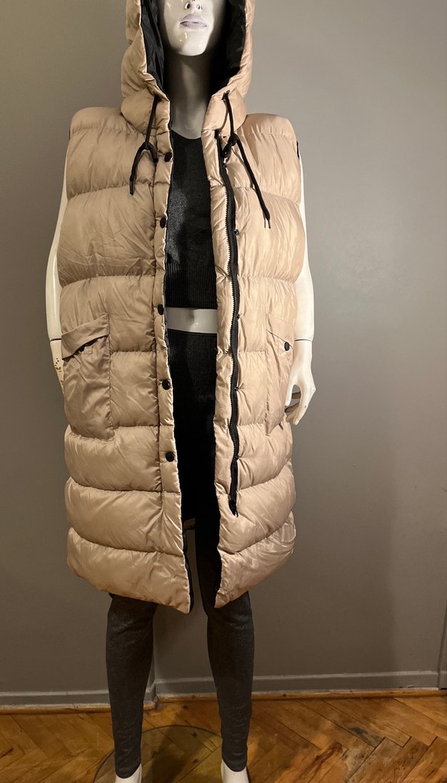 Uzun Bej Kadın Kapüşonlu Yelek - Görsel 2