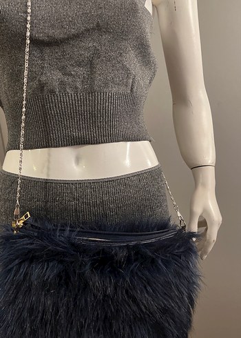 Lacivert Kürk Detaylı Kadın Çanta - Görsel 3