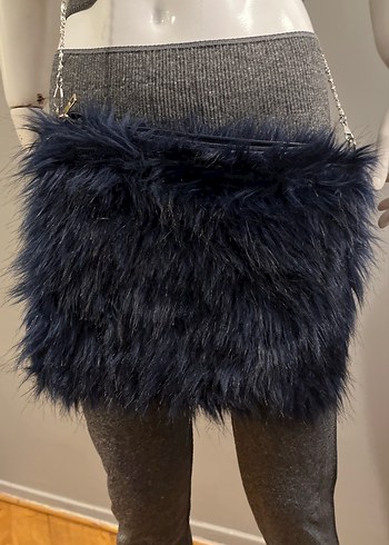 Lacivert Kürk Detaylı Kadın Çanta - Görsel 2