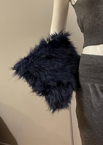 Lacivert Kürk Detaylı Kadın Çanta - Görsel 6