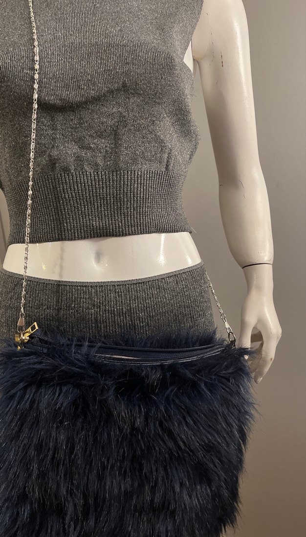 Lacivert Kürk Detaylı Kadın Çanta - Görsel 3