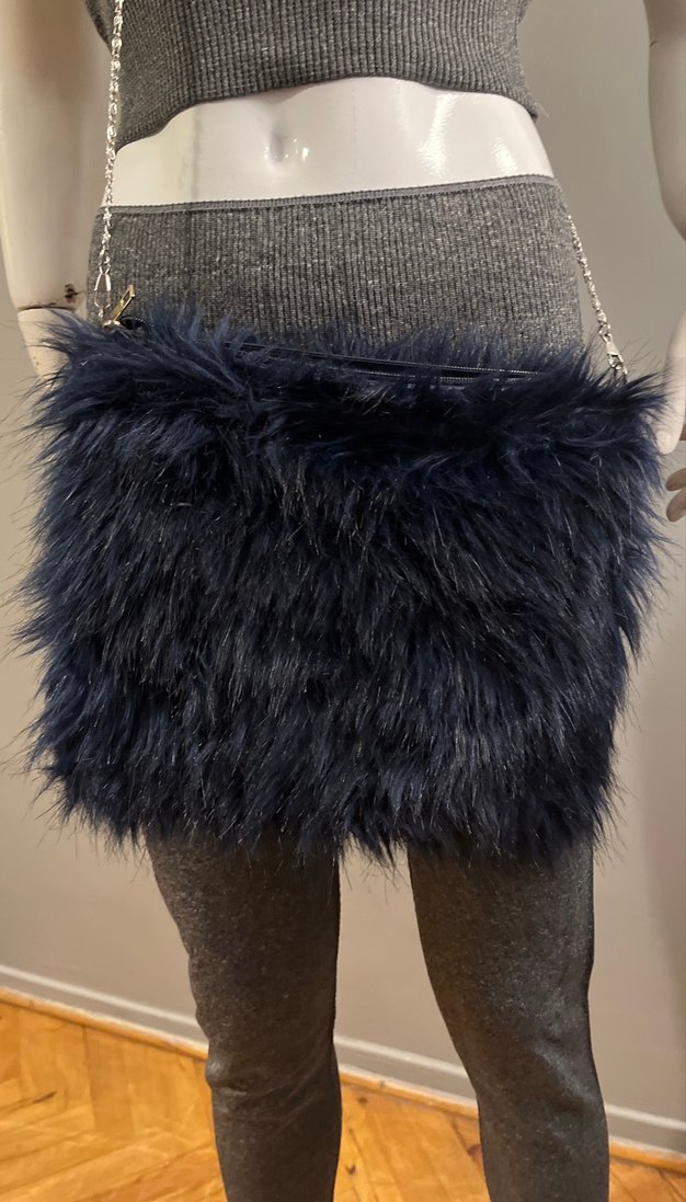 Lacivert Kürk Detaylı Kadın Çanta - Görsel 2