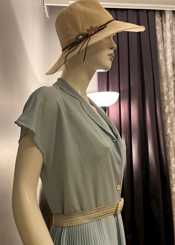 1980 lerden Pliseli  Uçuk Mavi  Midi Elbise - Görsel 11