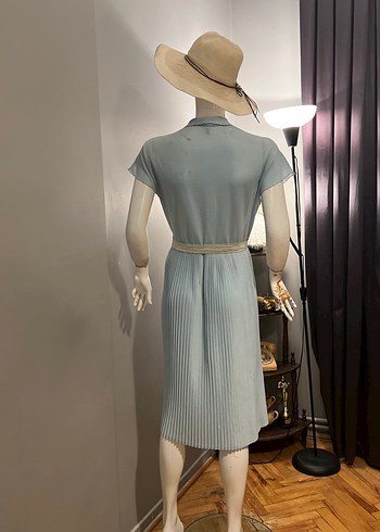 1980 lerden Pliseli  Uçuk Mavi  Midi Elbise - Görsel 13