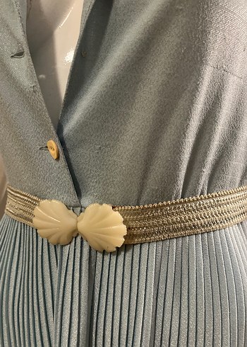 1980 lerden Pliseli  Uçuk Mavi  Midi Elbise - Görsel 4