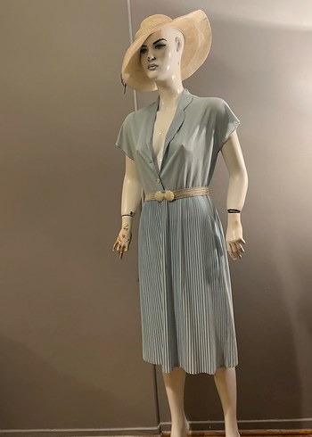 1980 lerden Pliseli  Uçuk Mavi  Midi Elbise - Görsel 2