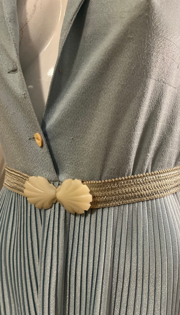 1980 lerden Pliseli  Uçuk Mavi  Midi Elbise - Görsel 4