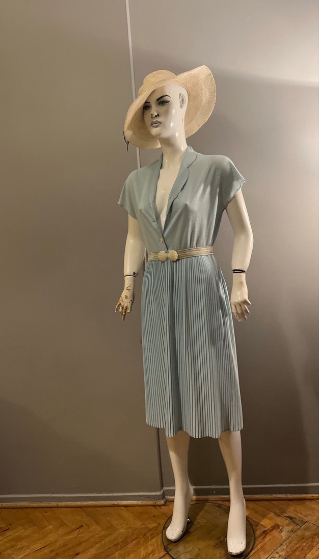 1980 lerden Pliseli  Uçuk Mavi  Midi Elbise - Görsel 2