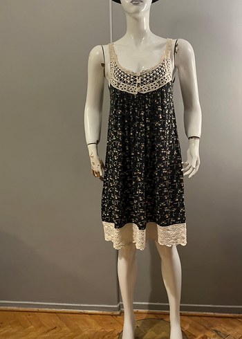 Dantel Detaylı Siyah Bohem Mini Elbise - Görsel 2