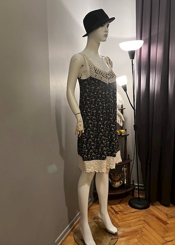 Dantel Detaylı Siyah Bohem Mini Elbise - Görsel 11