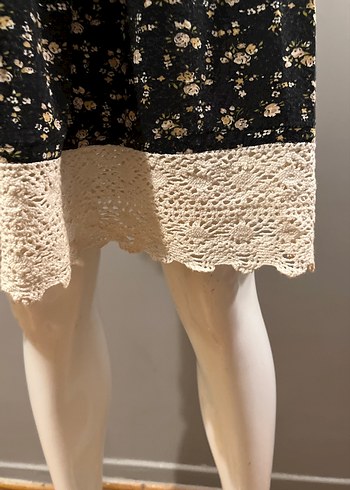 Dantel Detaylı Siyah Bohem Mini Elbise - Görsel 7