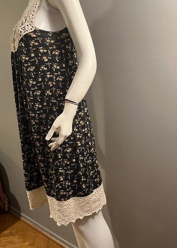 Dantel Detaylı Siyah Bohem Mini Elbise - Görsel 9