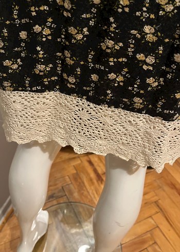 Dantel Detaylı Siyah Bohem Mini Elbise - Görsel 14