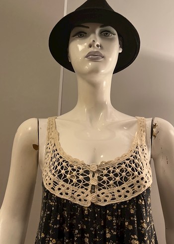 Dantel Detaylı Siyah Bohem Mini Elbise - Görsel 3