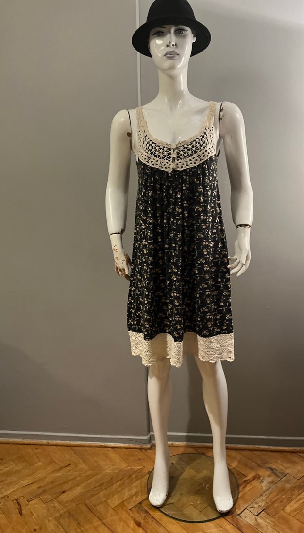 Dantel Detaylı Siyah Bohem Mini Elbise - Görsel 2