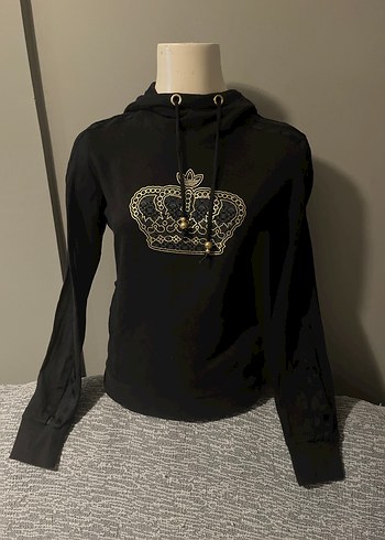 Payet İşlemeli Siyah Kapüşonlu Sweatshirt