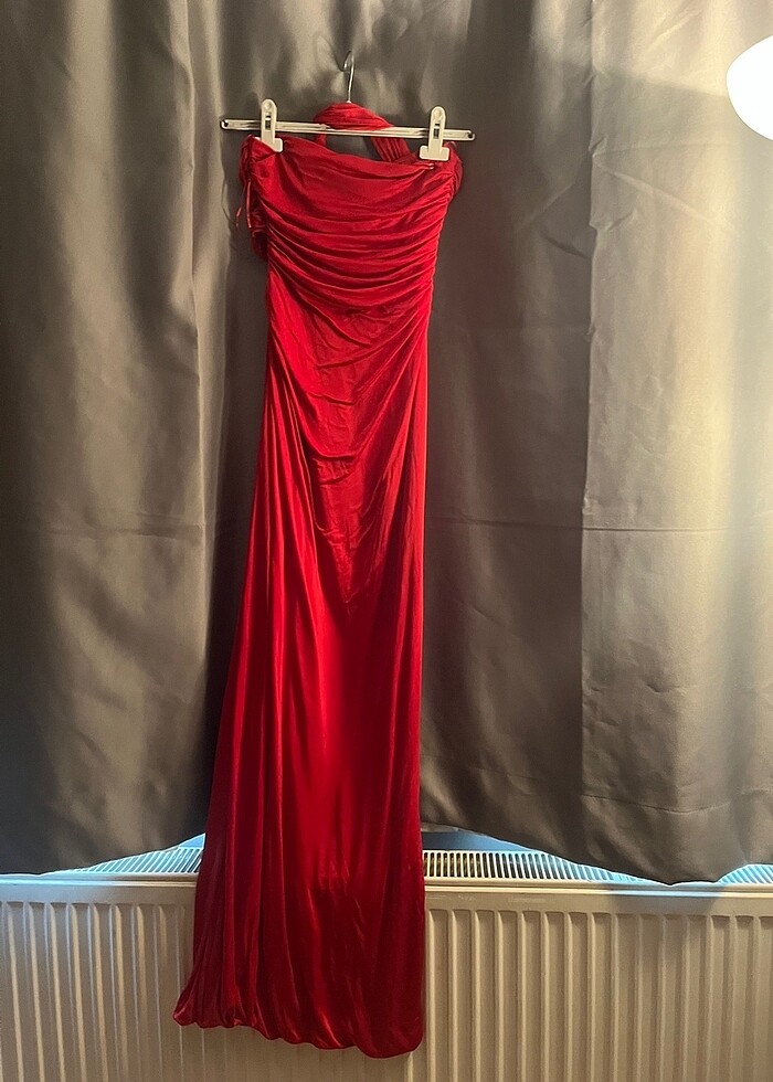 Mango / Kırmızı Jarse ligralı şık Abiye - Görsel 2