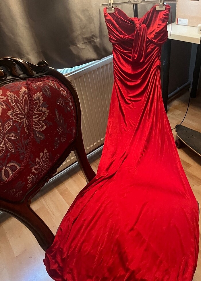 Mango / Kırmızı Jarse ligralı şık Abiye - Görsel 3