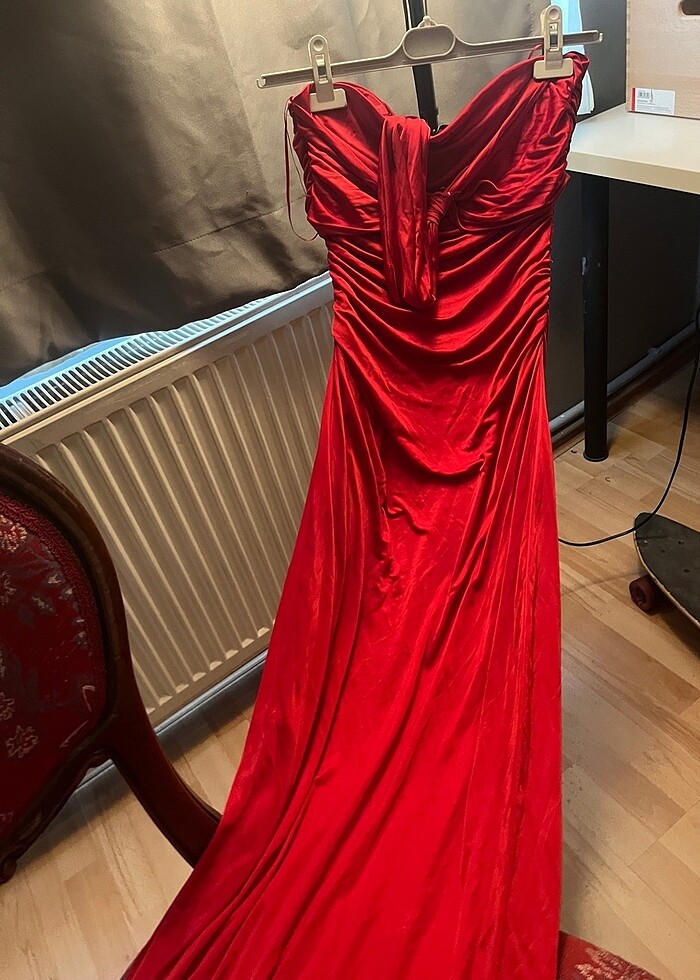 Mango / Kırmızı Jarse ligralı şık Abiye - Görsel 5