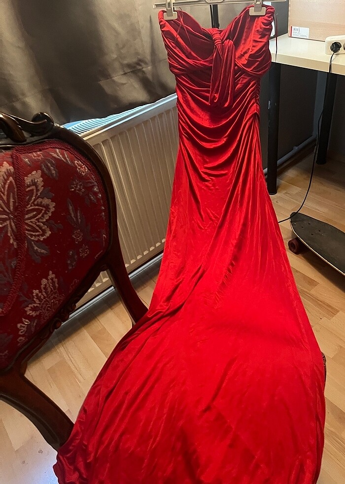 Mango / Kırmızı Jarse ligralı şık Abiye - Görsel 4