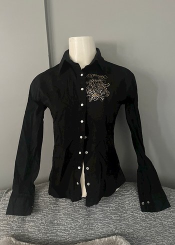 Düğmeli Siyah Gotik Kadın Gömlek