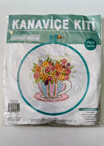 Kanaviçe Kiti - Fincanda Çiçekler 19 cm