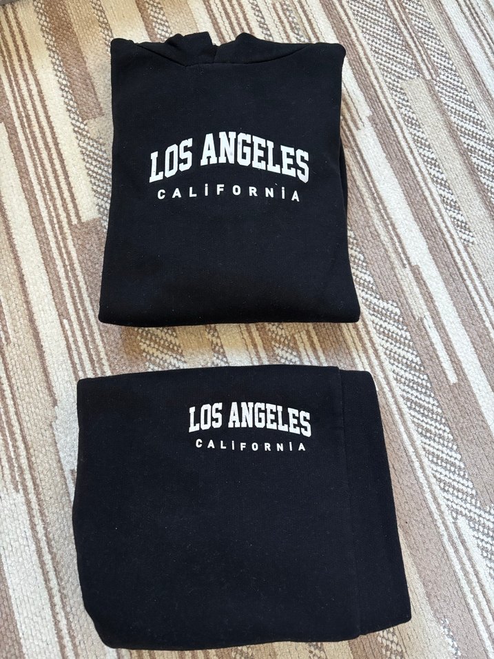 Siyah Kapüşonlu Los Angeles Baskılı Sweatshirt eşofman takımı - Görsel 2
