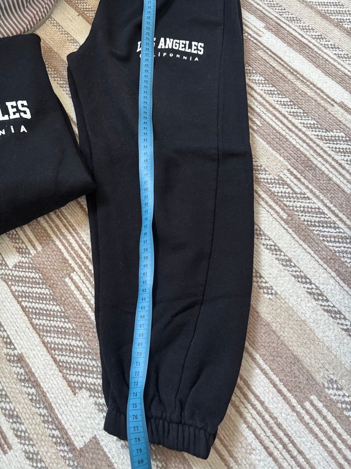 Siyah Kapüşonlu Los Angeles Baskılı Sweatshirt eşofman takımı - Görsel 3