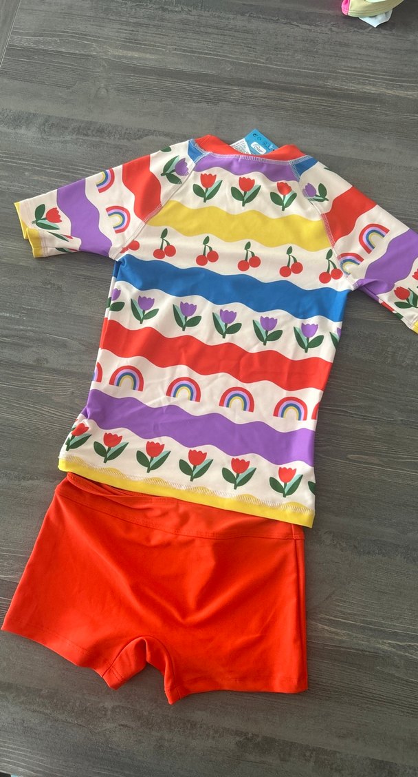 Renkli Desenli Kısa Kollu Kiz Mayo Takımı - Görsel 5