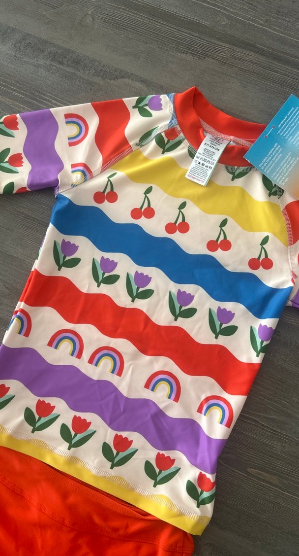 Renkli Desenli Kısa Kollu Kiz Mayo Takımı - Görsel 3