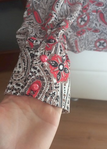 Bohem Desenli Düğmeli Uzun Kollu Kadın Gömlek - Görsel 3