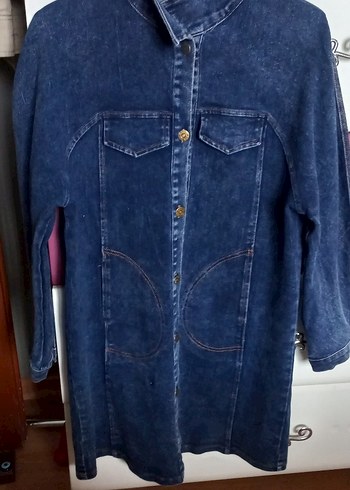 Kadın Uzun Kot Ceket Düğmeli Lacivert - Görsel 2